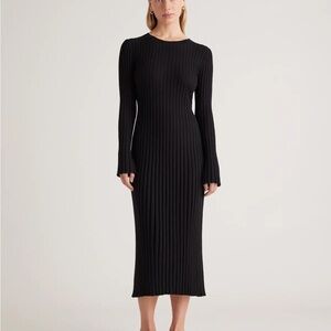 Cotton cashmere ribbed long sleeve crew midi dress